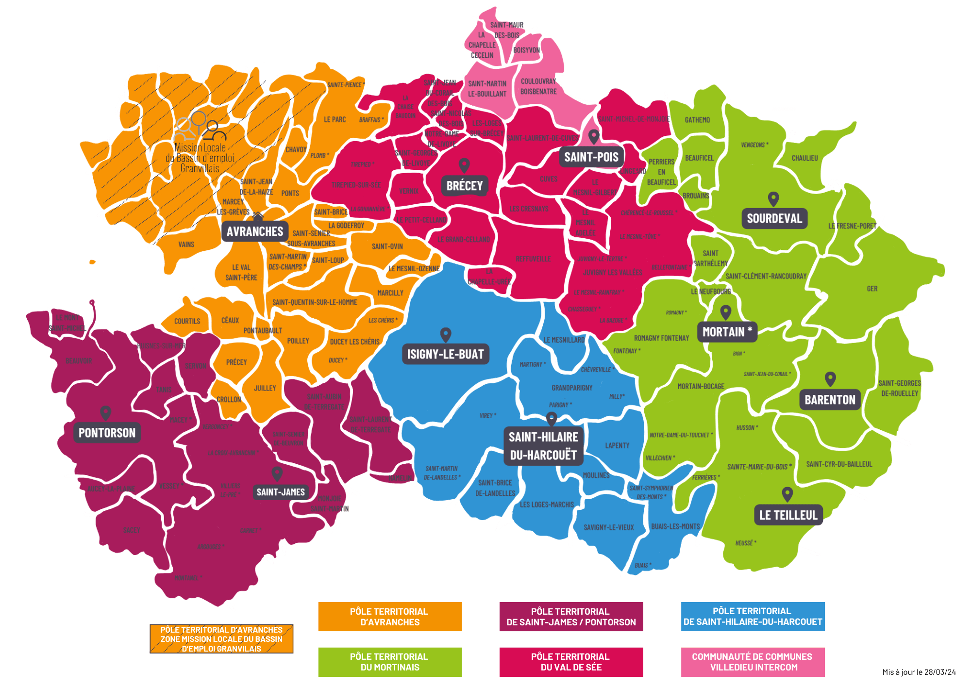 Zone de compétences géographique de la Mission Locale du Sud Manche